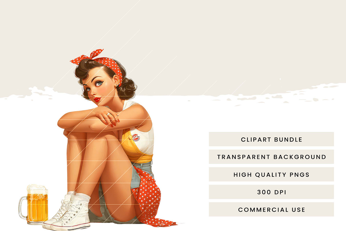 Retro Pin Up Beer Girl Clip Art, a Person Illustration by Design Scotch (Photo 6 of 7)