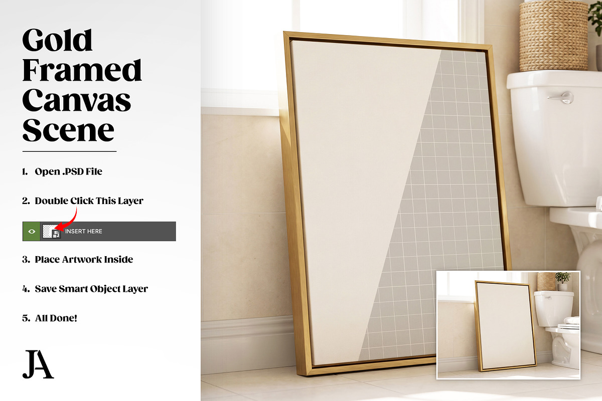 Gold Framed Canvas 2x3 PSD Mockup, a Household Mockup by Julian Adams (Photo 3 of 3)