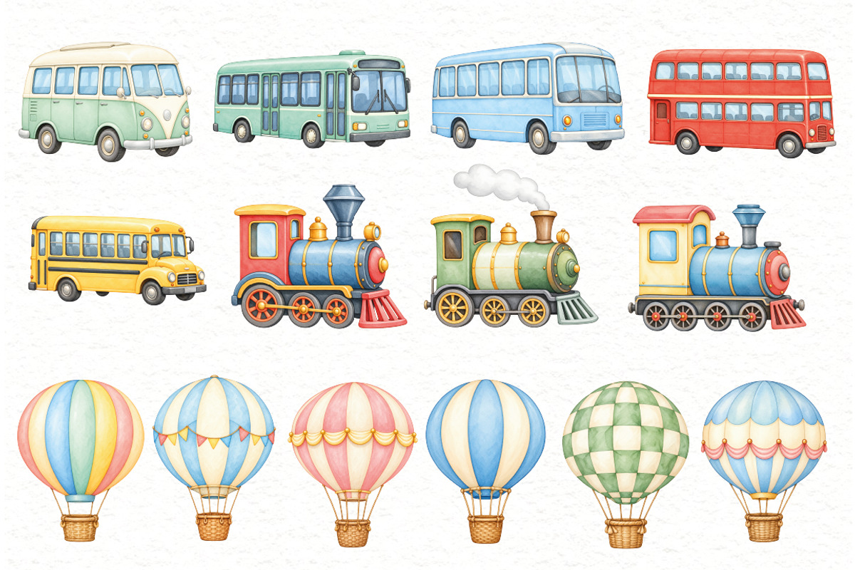 Watercolor Transportation Clipart, a Transportation Illustration by Villa 11 Estudio (Photo 4 of 8)
