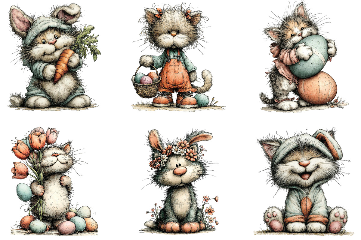 Whimsical Easter Cats Clipart, an Illustration by CraftArtStudio (Photo 3 of 6)
