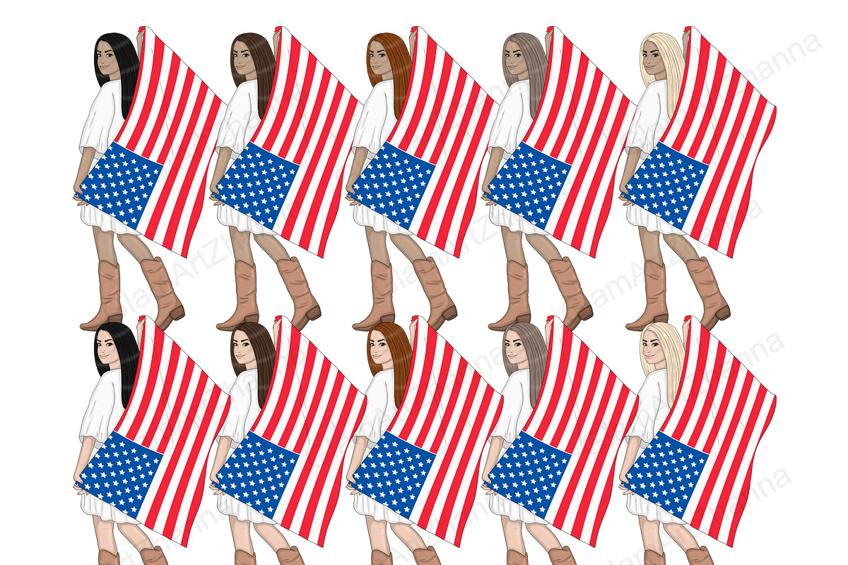 4th of July Bright Girls Clipart, a Seasonal Illustration by GlamArtZhanna (Photo 4 of 5)