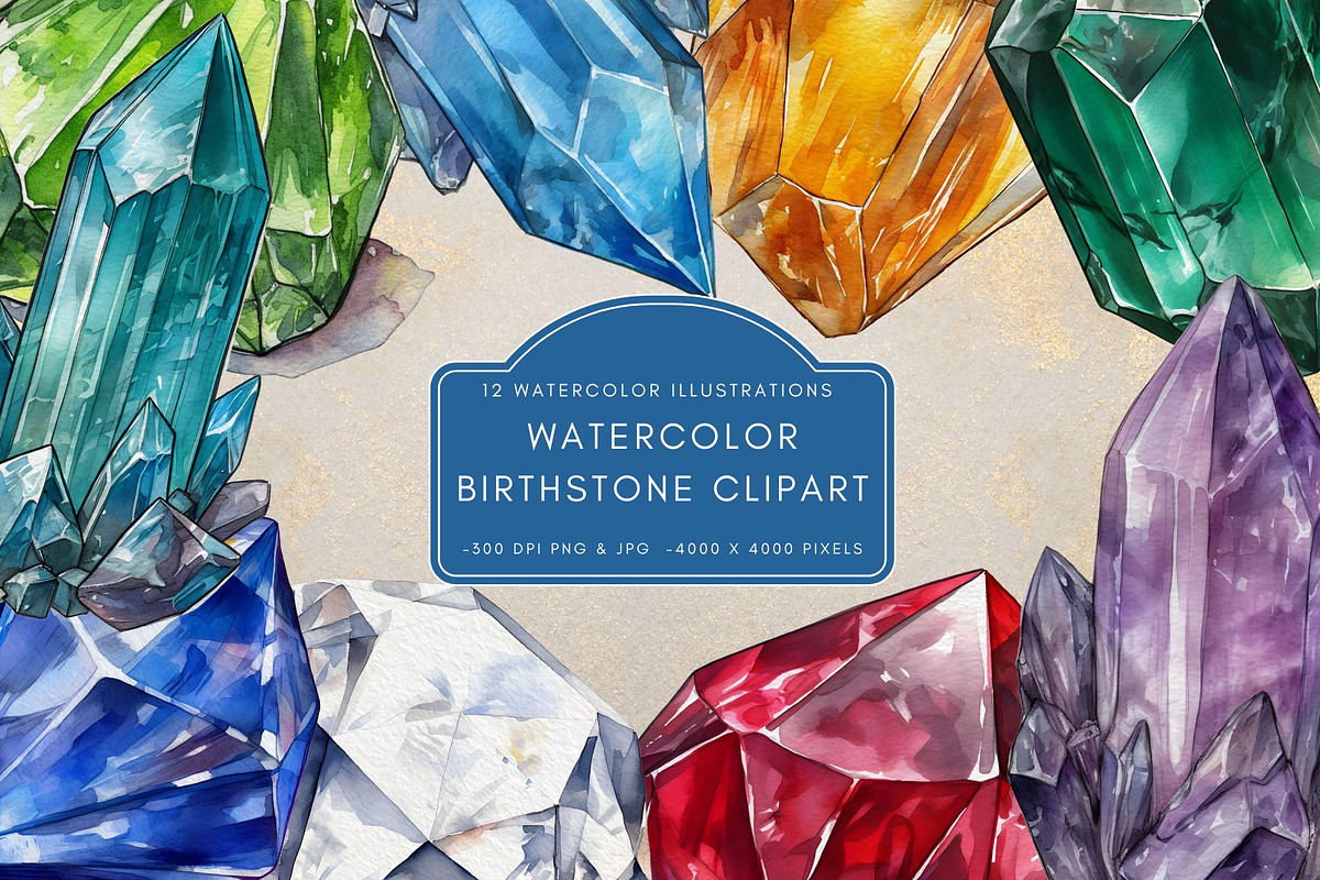 Watercolor Birthstone Clipart, an Illustration by NadiaTheronArt (Photo 1 of 5)