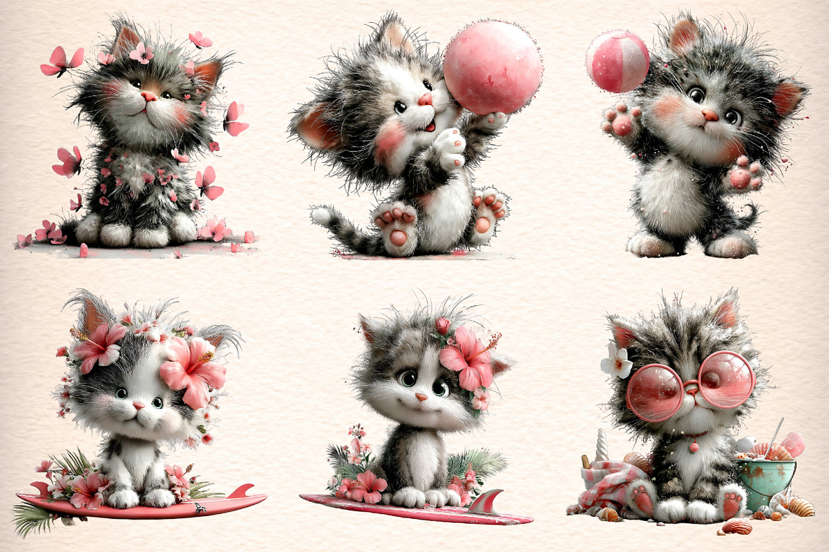 Whimsical Summer Cat Clipart Bundle, an Illustration by Digital Artistic99 (Photo 4 of 9)