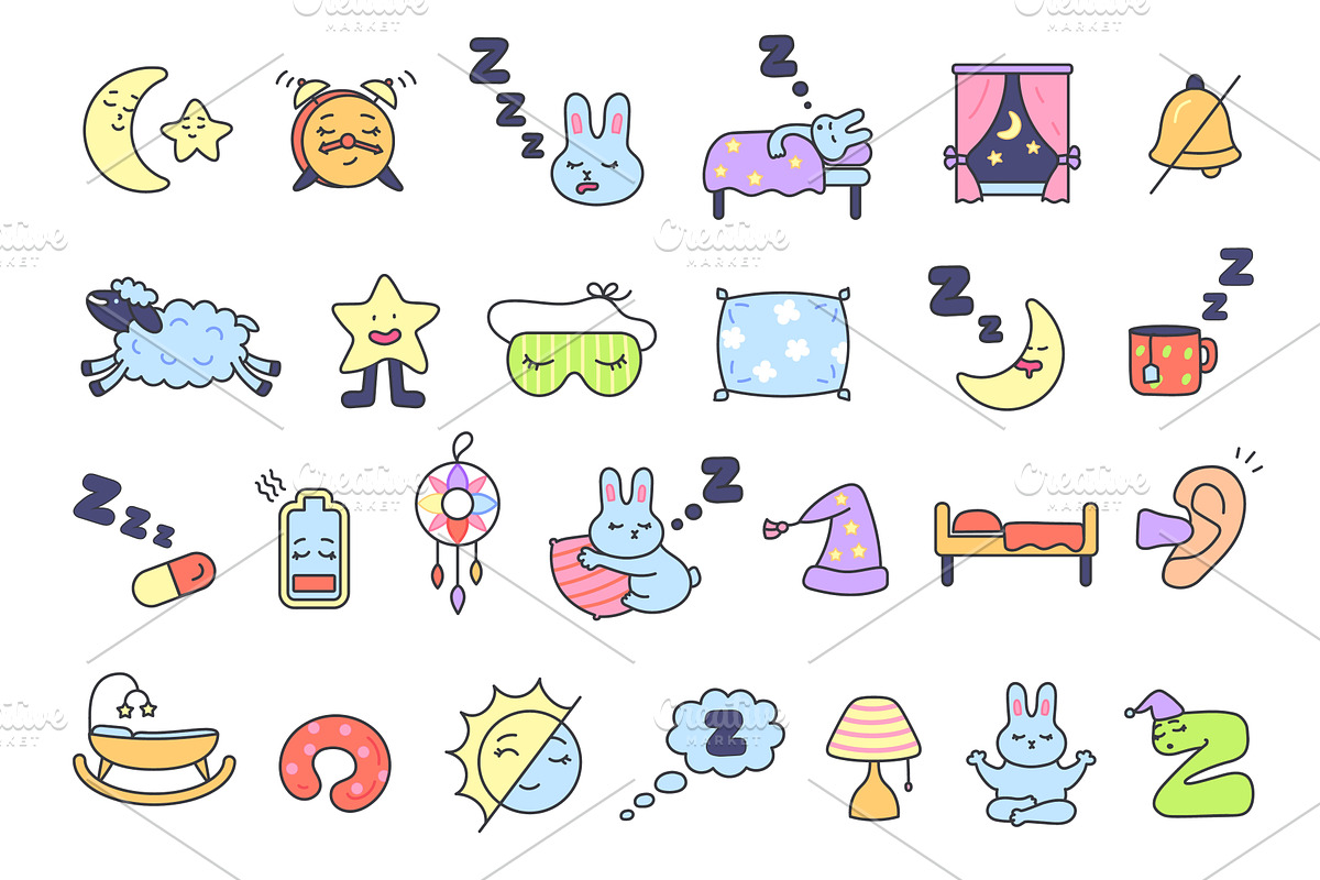 Sleep icons. Sleeping pillow, Zzz, an Illustration by winwin.art