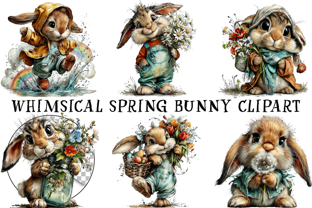 Whimsical Spring Bunny Clipart, an Illustration by OK Design (Photo 2 of 6)