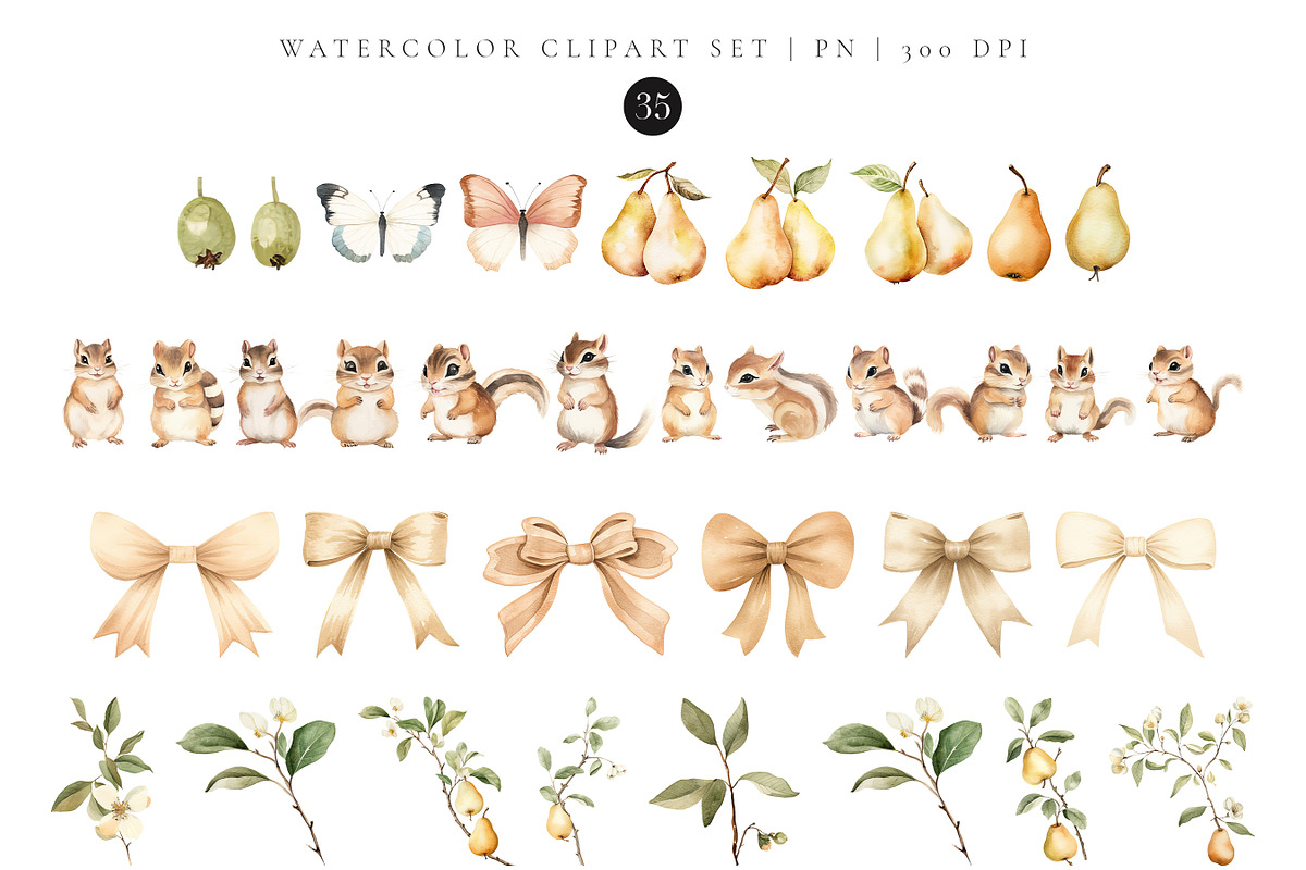 Watercolor Pear Magic Garden Set, an Animal Illustration by Pati Paints (Photo 2 of 9)