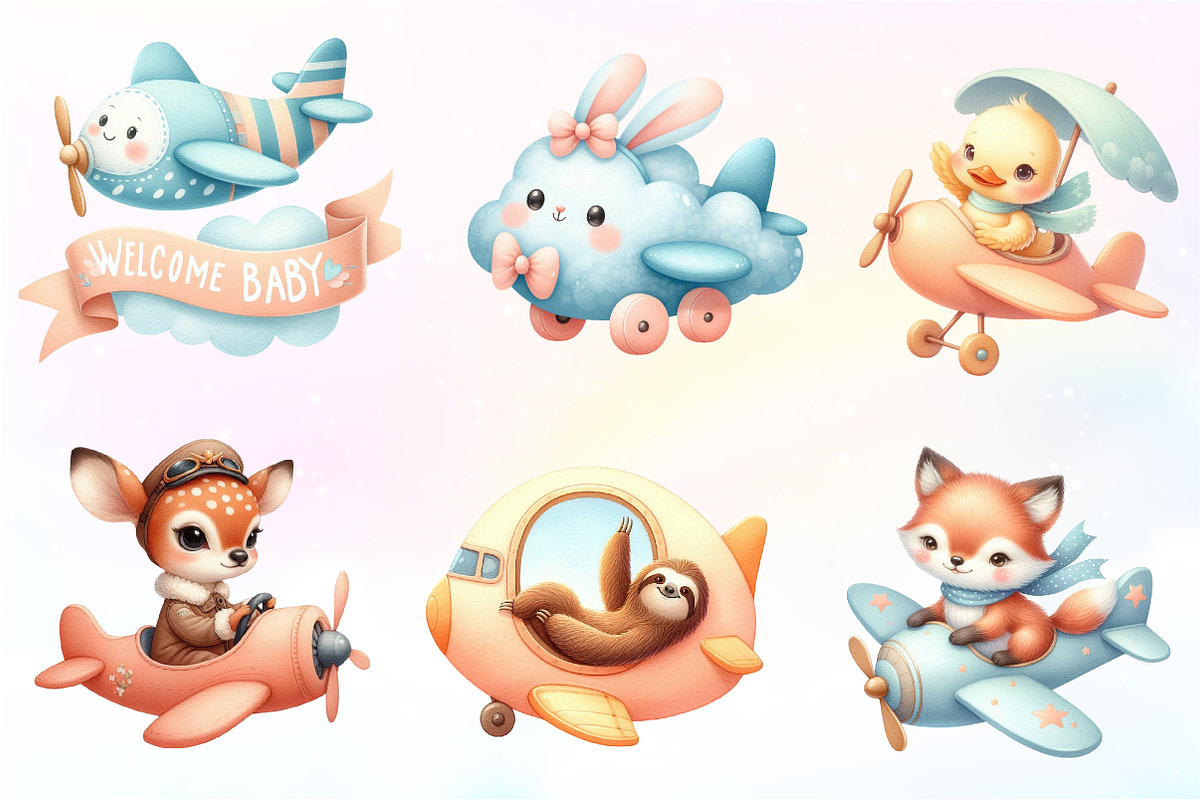 Airplane watercolor clipart Cute, an Illustration by CreationArt (Photo 3 of 9)
