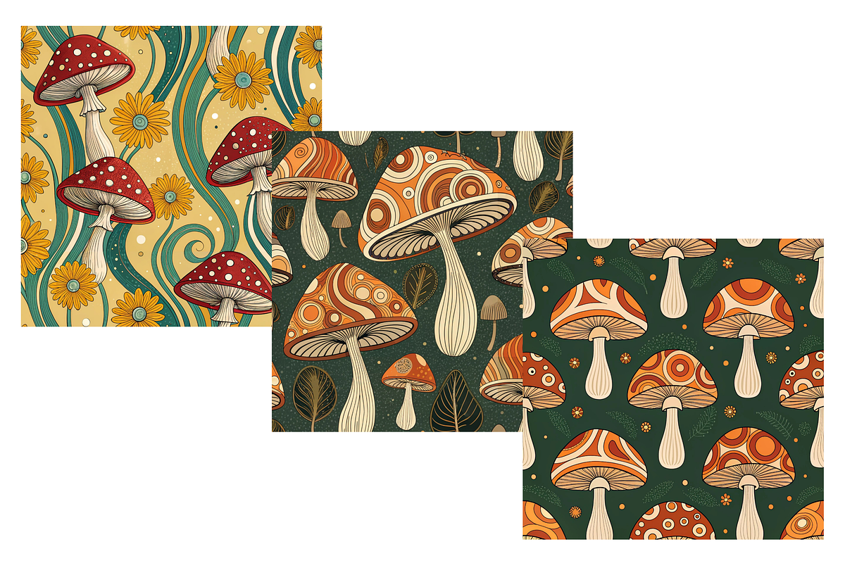 Retro Funk Shroom Digital Paper, a Pattern Graphic by FloridPrintables (Photo 5 of 6)