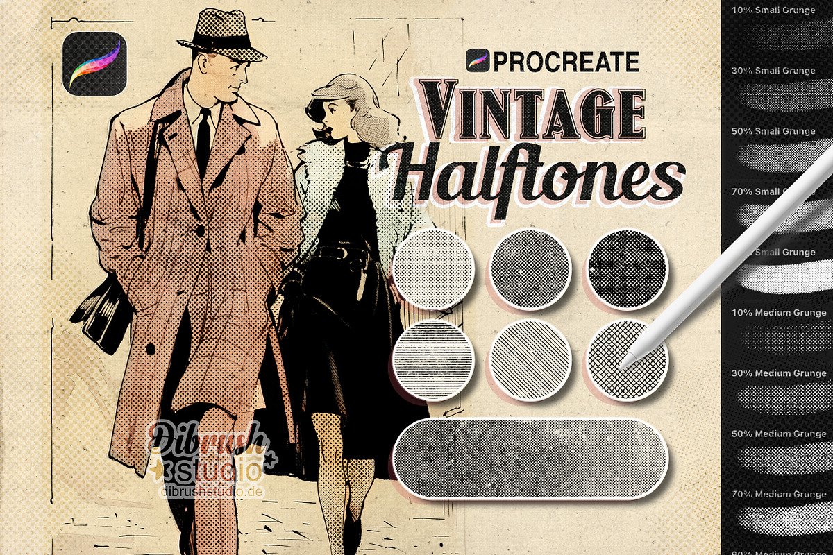 Procreate Vintage Halftones Brushes, a Brush Add-On by DiBrush Studio (Photo 1 of 7)