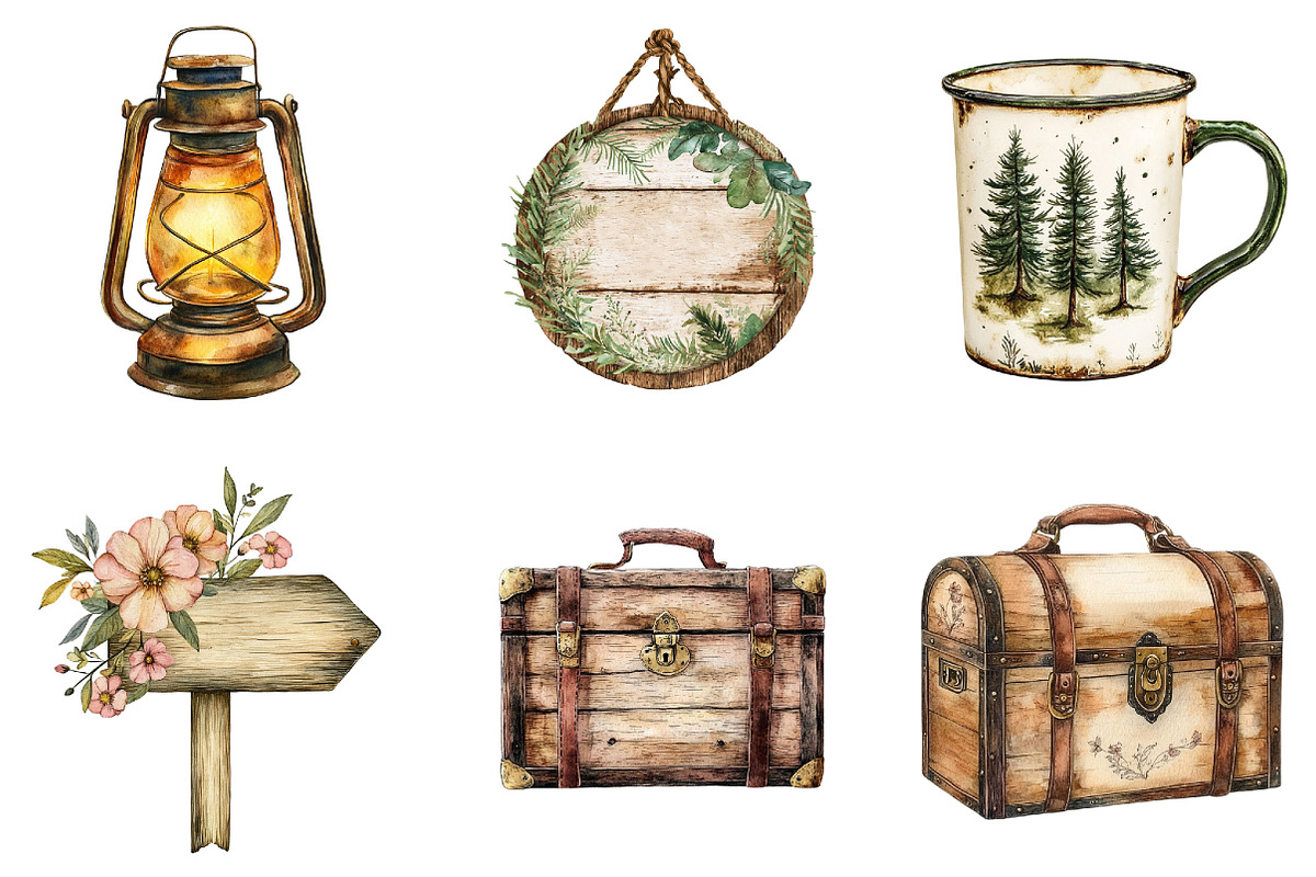 Watercolor camping clipart, a Seasonal Illustration by Designking (Photo 5 of 5)