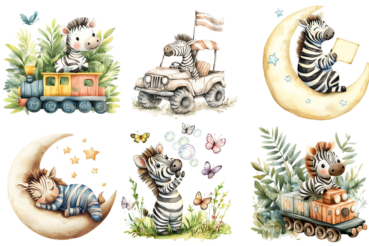 Cute Zebra Sublimation Clipart, an Illustration by Watercolor design (Photo 4 of 5)