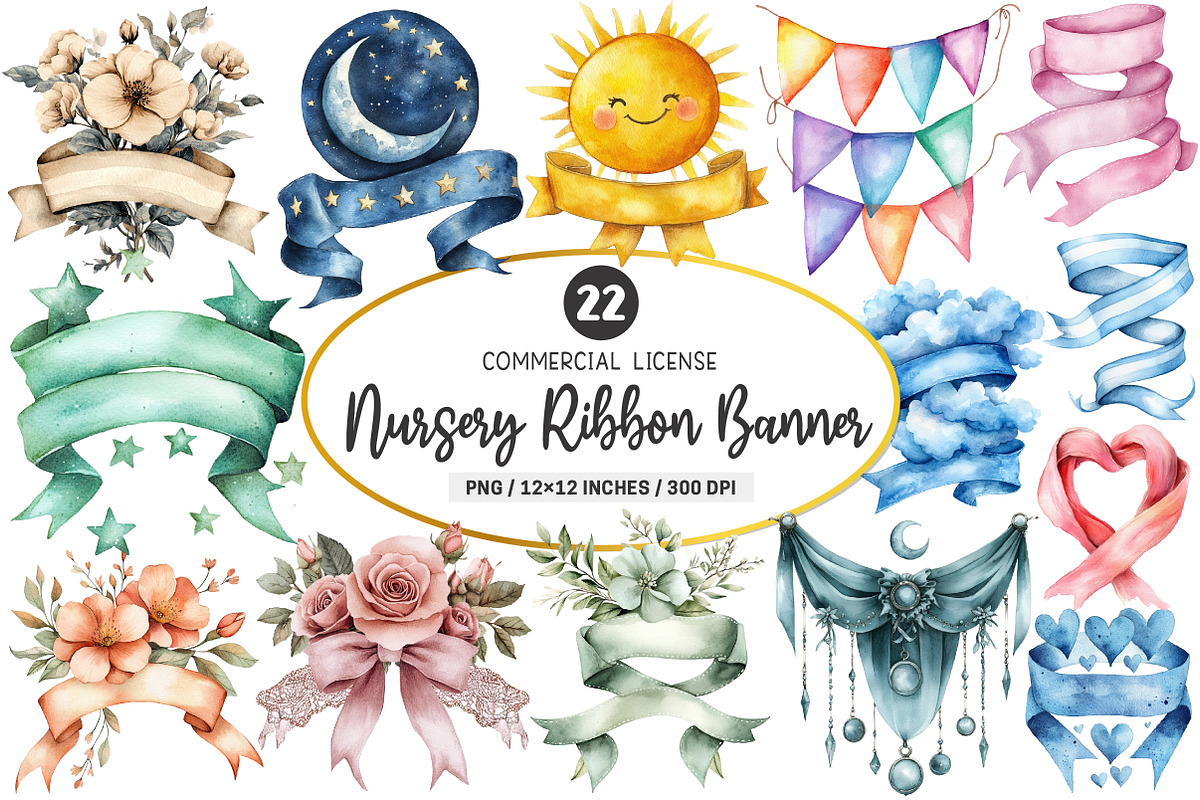 Nursery Ribbon Banner Clipart PNG, an Illustration by SinaCreation (Photo 1 of 5)
