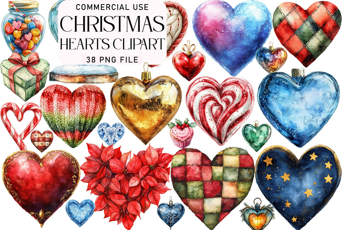 Christmas Hearts Clipart Bundle, an Illustration by Daily.Designs (Photo 1 of 5)