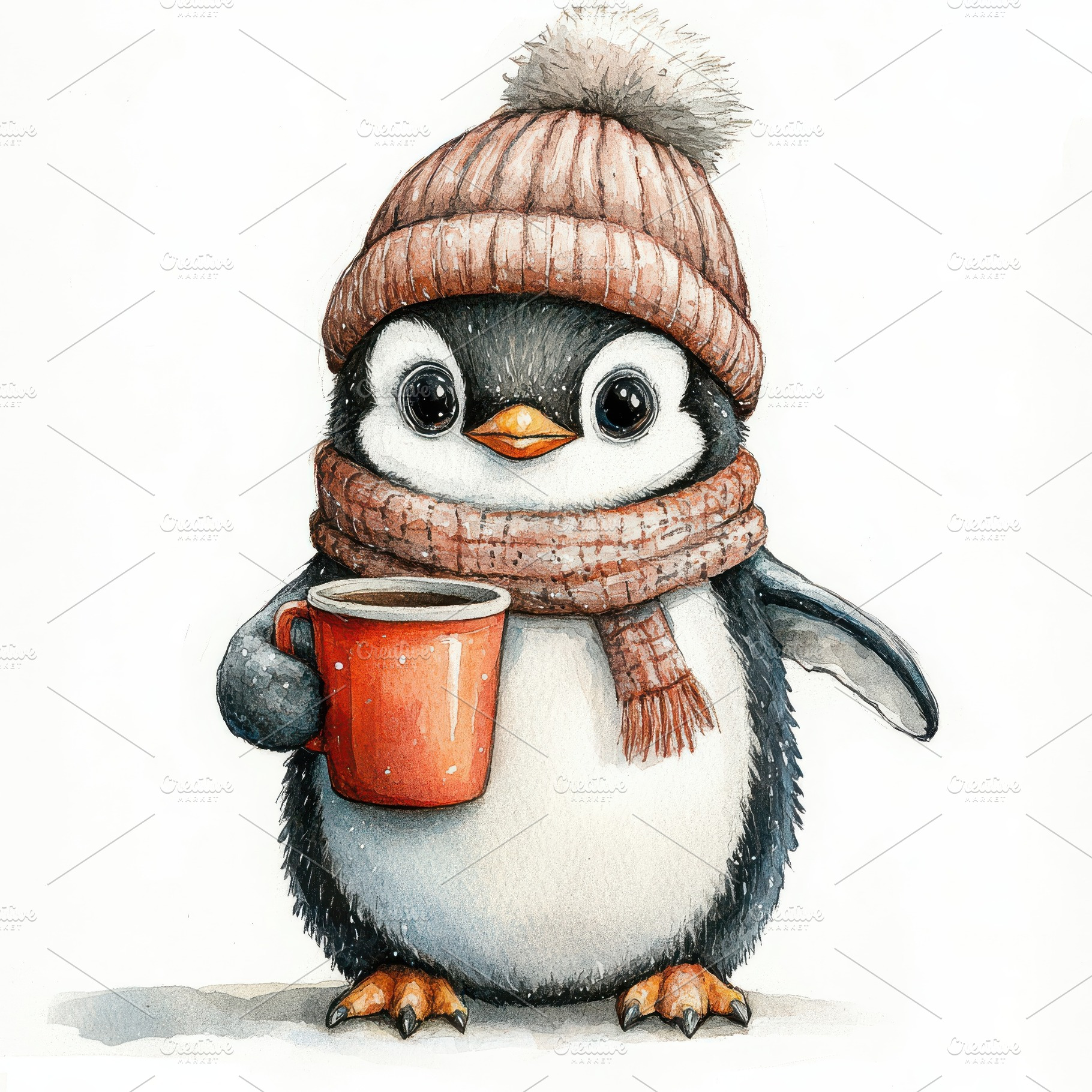 Cute penguin in winter hat scarf enj, an Animal Photo by Pixeness Studio