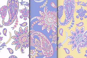 3 Paisley fabric seamless patterns