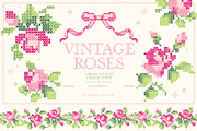 Cross Stitch Roses Seamless Patterns, a Decorative Illustration by Lembrik's Artworks (Thumbnail 1 of 7)