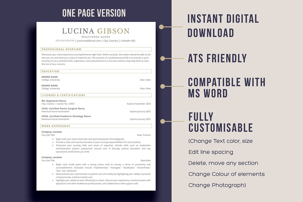 ATS Nurse Resume Template for word, a Resume Template by aivos (Photo 2 of 7)