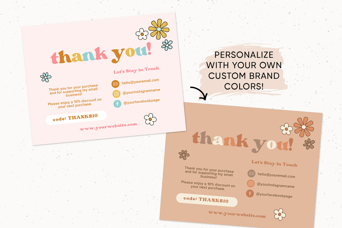 Retro Flower Thank You Card Canva, a Business Card Template by Summit Avenue (Photo 3 of 6)