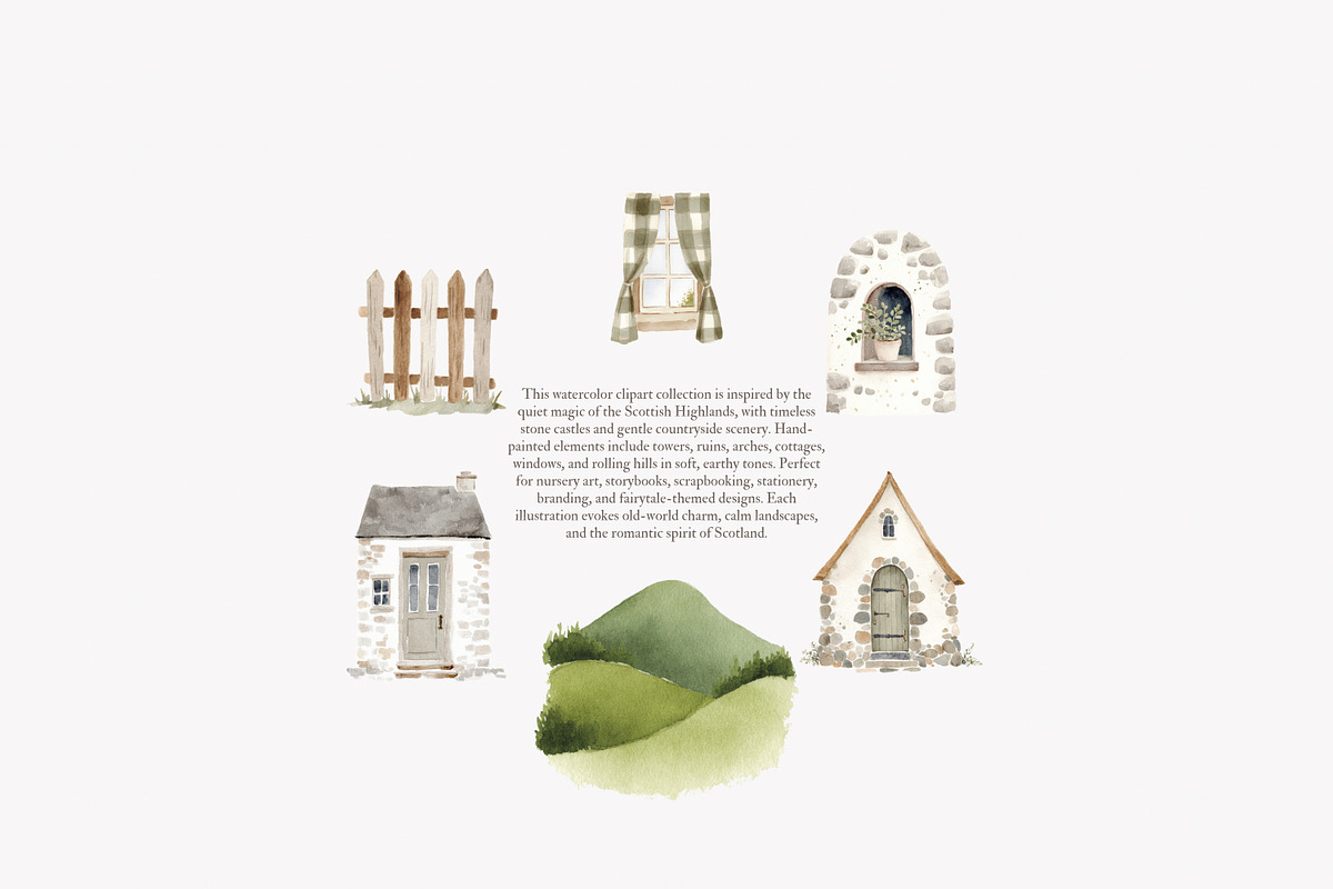 watercolor castles clipart set, a Decorative Illustration by Patishop Art (Photo 2 of 6)