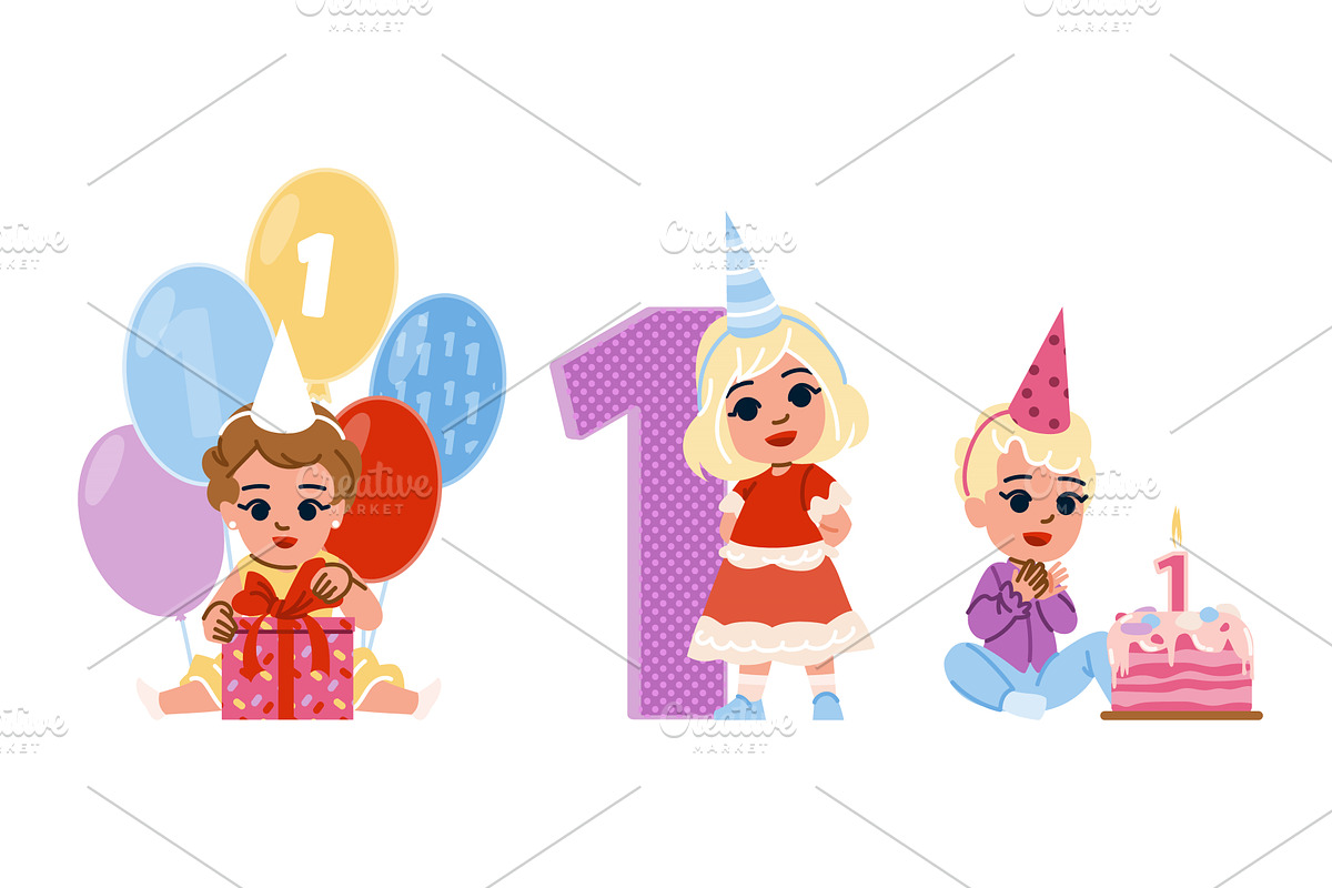 theme kid girl first birthday vector, a Person Illustration by pikepicture
