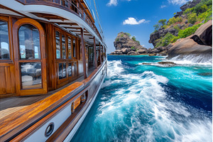 A luxurious yacht navigates through, a Nature Photo by ZinetroN