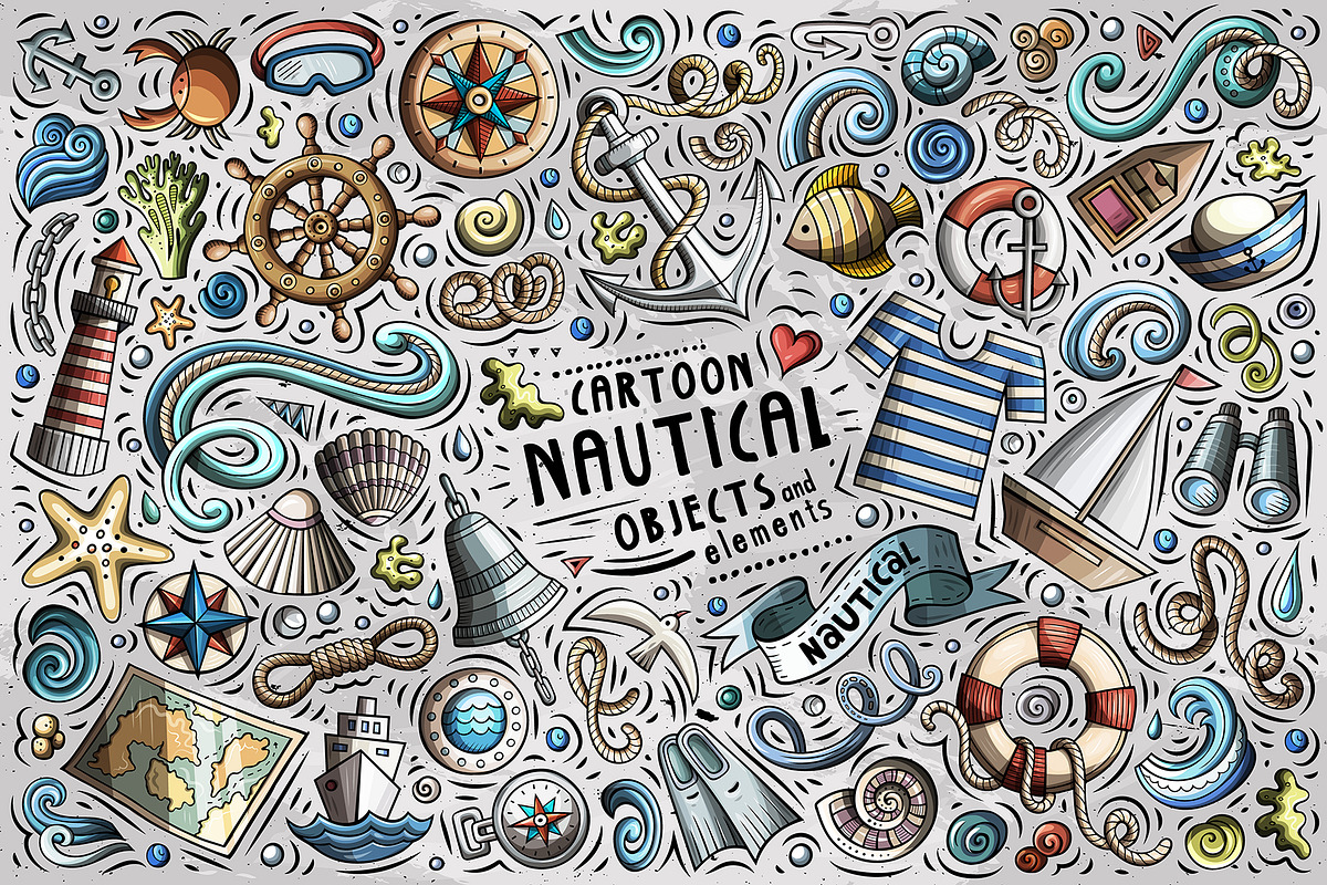 Nautical Cartoon Doodle Pack, a Decorative Illustration by BALABOLKA (Photo 2 of 10)
