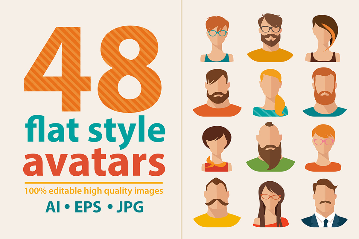 48 flat style male&female avatars, an Icon by Giraffarte (Photo 1 of 2)