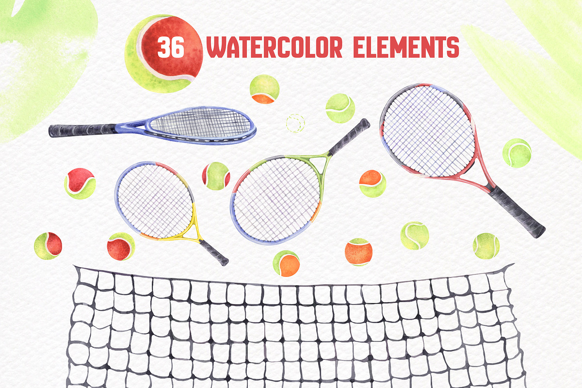 Tennis Academy Watercolor Collection, a Sport Illustration by WatercolorElena (Photo 2 of 13)