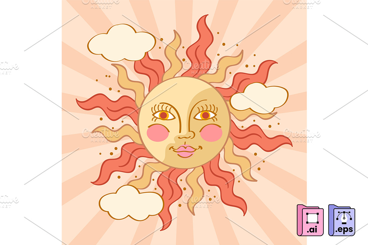 Retro Hand Drawn Sun, a Seasonal Illustration by MISS CHATZ (Photo 2 of 3)