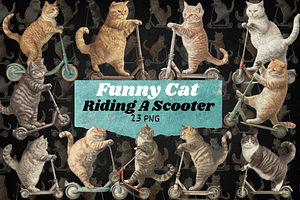 Funny Cat Riding A Scooter Clipart