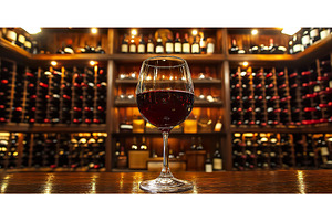 Glass of red wine in elegant cellar, a Food & Drink Photo by Lermont51