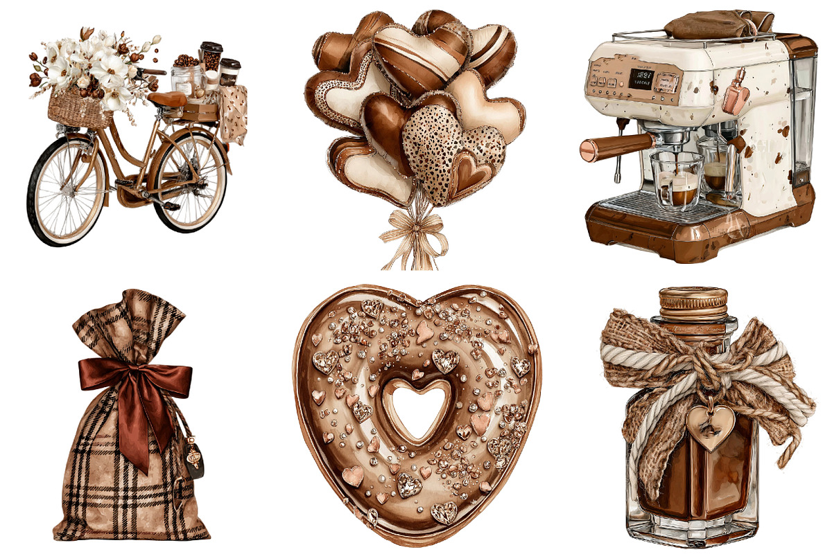Mocha Valentine's Day Clipart, an Illustration by DreamArtGraphic (Photo 4 of 5)