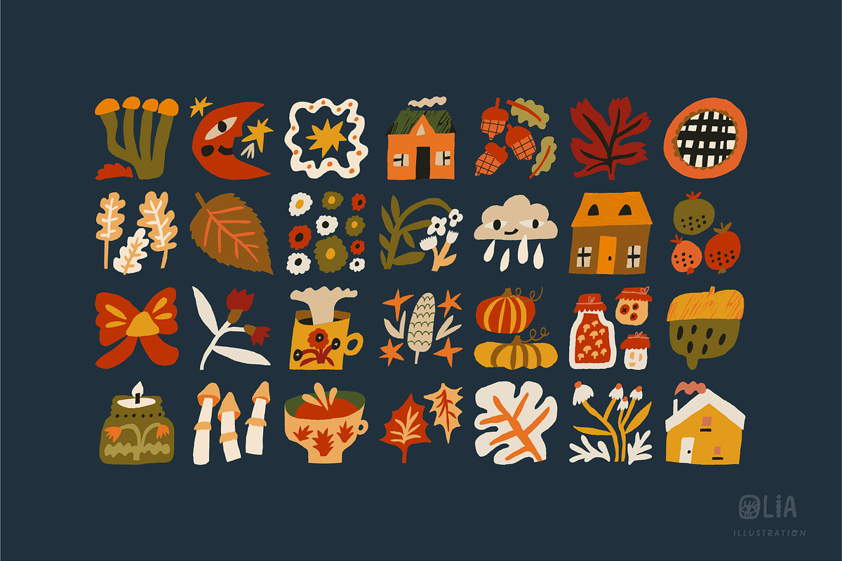 Autumn Blocks Fall Elements Clipart, a Seasonal Illustration by Olia (Photo 10 of 28)