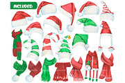 Watercolor Christmas hats and scarve, a Seasonal Illustration by ArtfulStudio (Thumbnail 2 of 10)