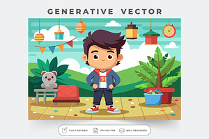 A cheerful boy stands confidently in, a Graphic by Iftikhar Alam
