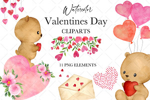 Watercolor Valentines Day Clipart