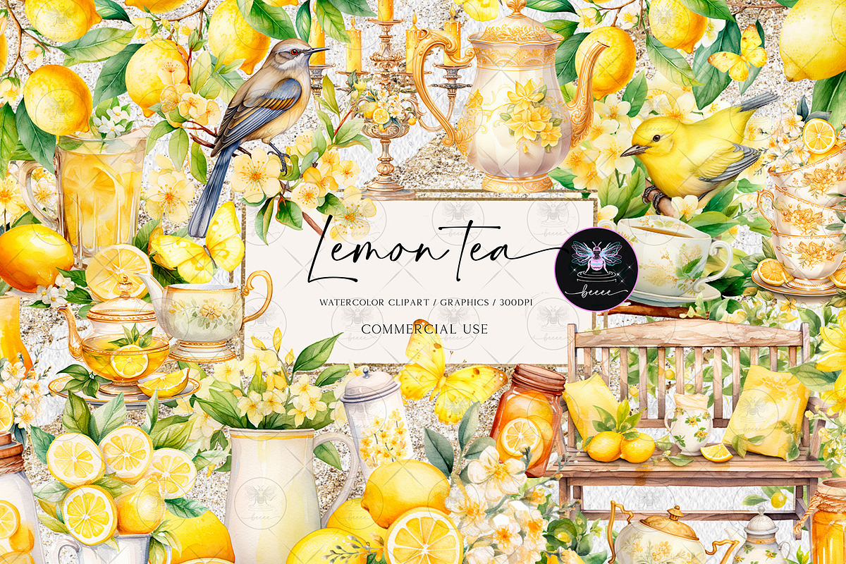 Watercolor Lemon Tea Clipart, an Illustration by BigCakeBee (Photo 1 of 4)