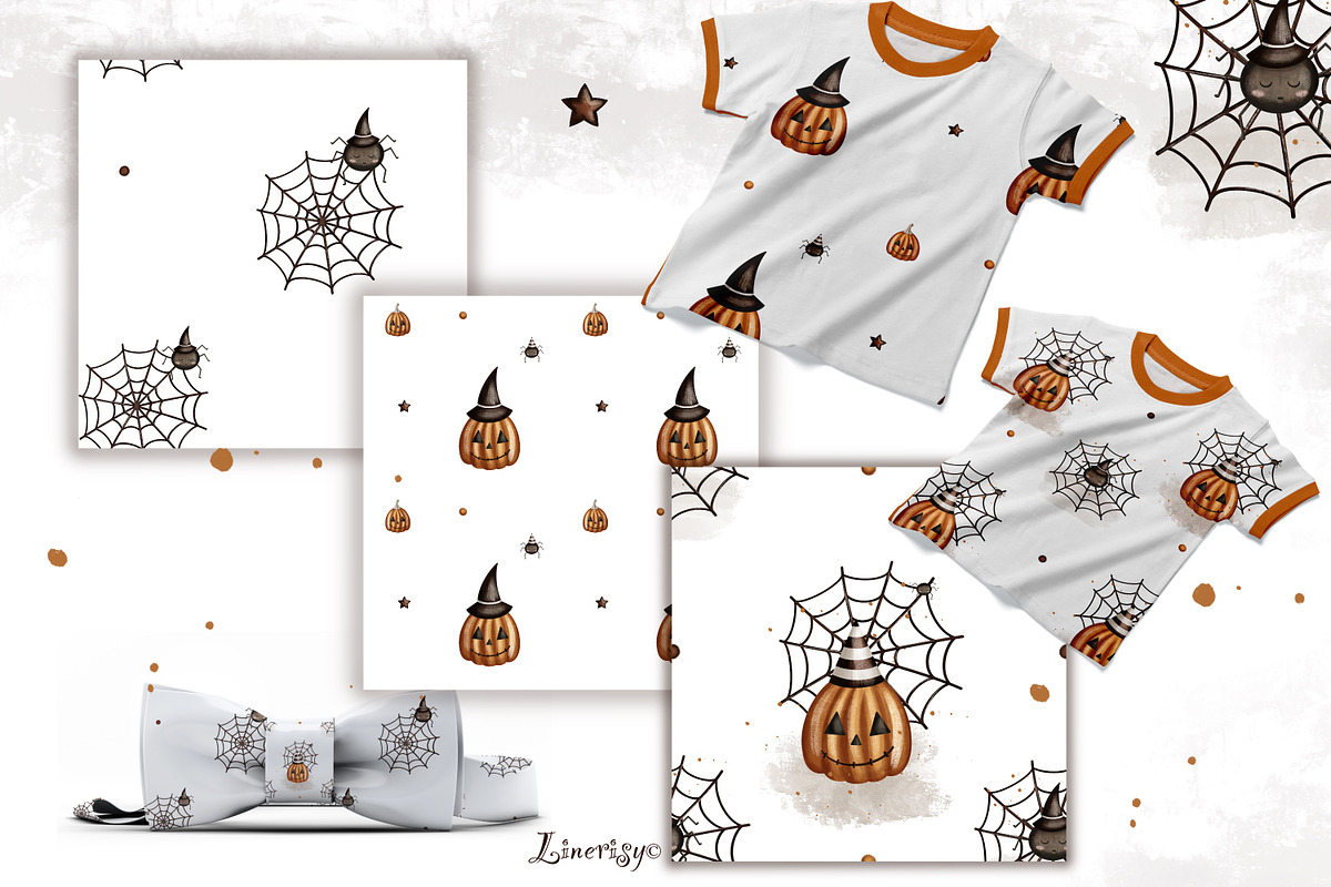 Halloween- illustration and patterns, an Illustration by Linerisyart (Photo 8 of 11)