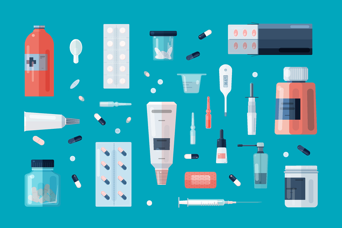 Medicine set + seamless pattern, a Healthcare Illustration by Good Studio (Photo 2 of 14)