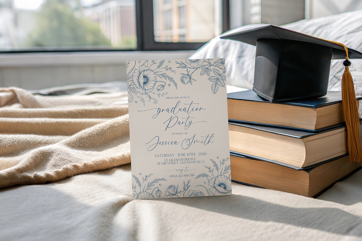 Blue Floral Graduation Party, an Invitation Template by Digital_Mind (Photo 3 of 3)