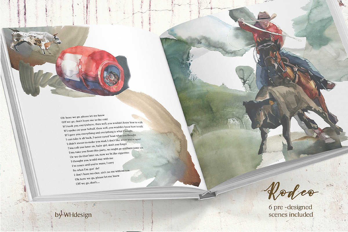 Rodeo Cowboys Watercolor Clipart, a Person Illustration by whiteheartdesign (Photo 2 of 11)