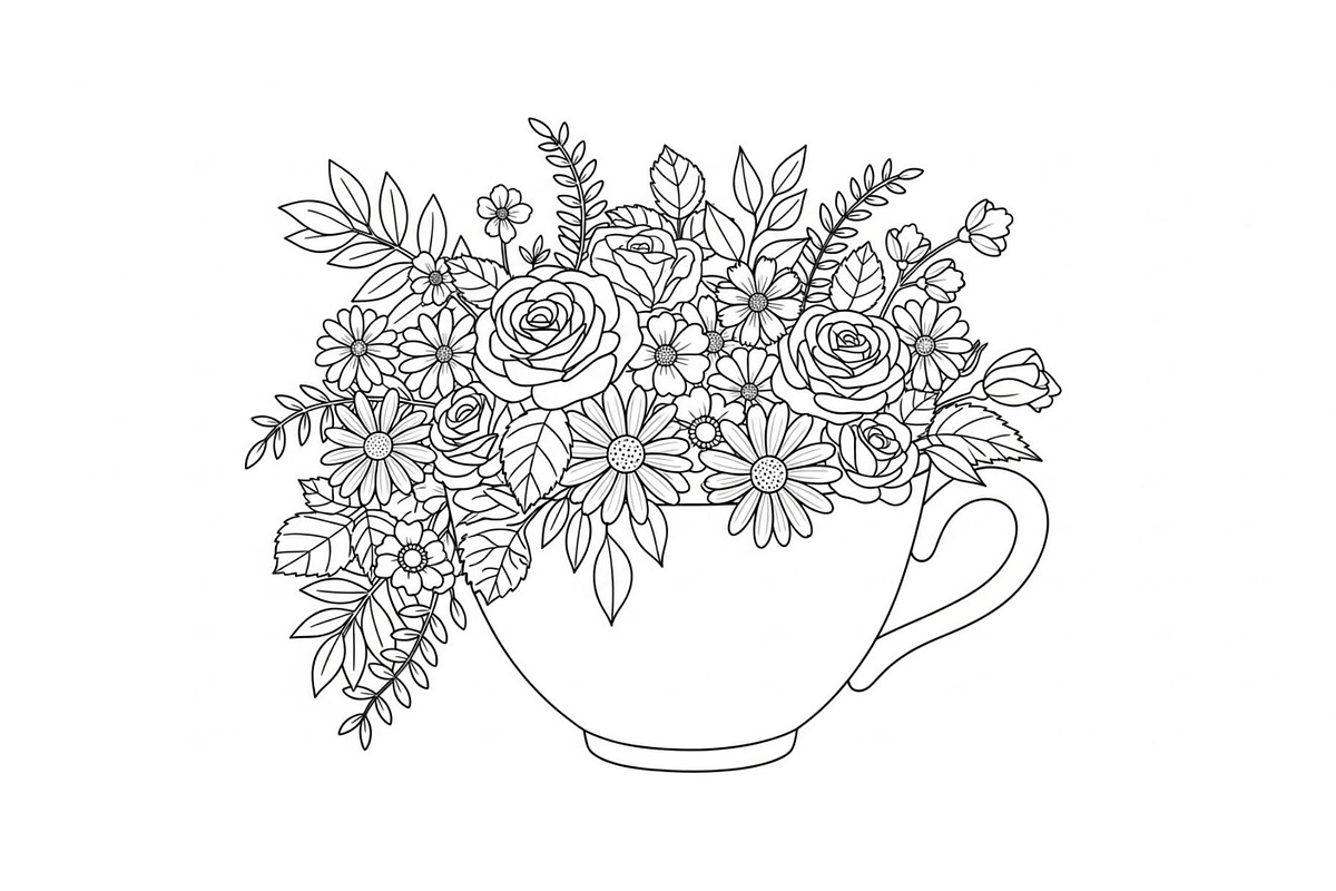 Floral Teacup Line Art Bundle, an Illustration by Gfx_Store (Photo 17 of 51)