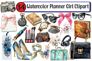 Watercolor Planner Girl Clipart, an Illustration by Design Market