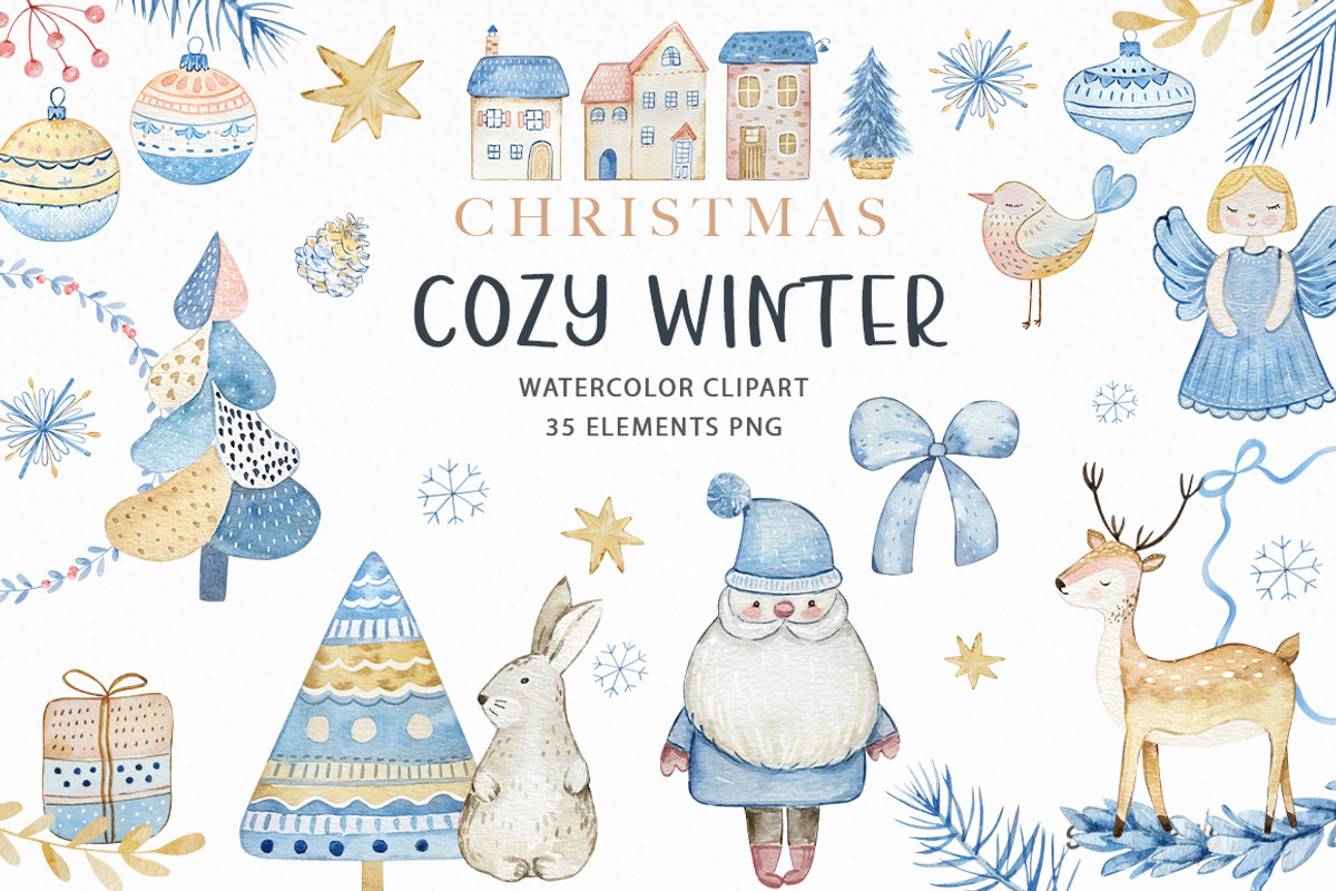 Watercolor Scandinavian Christmas, a Seasonal Illustration by SvetaArtStore (Photo 1 of 9)