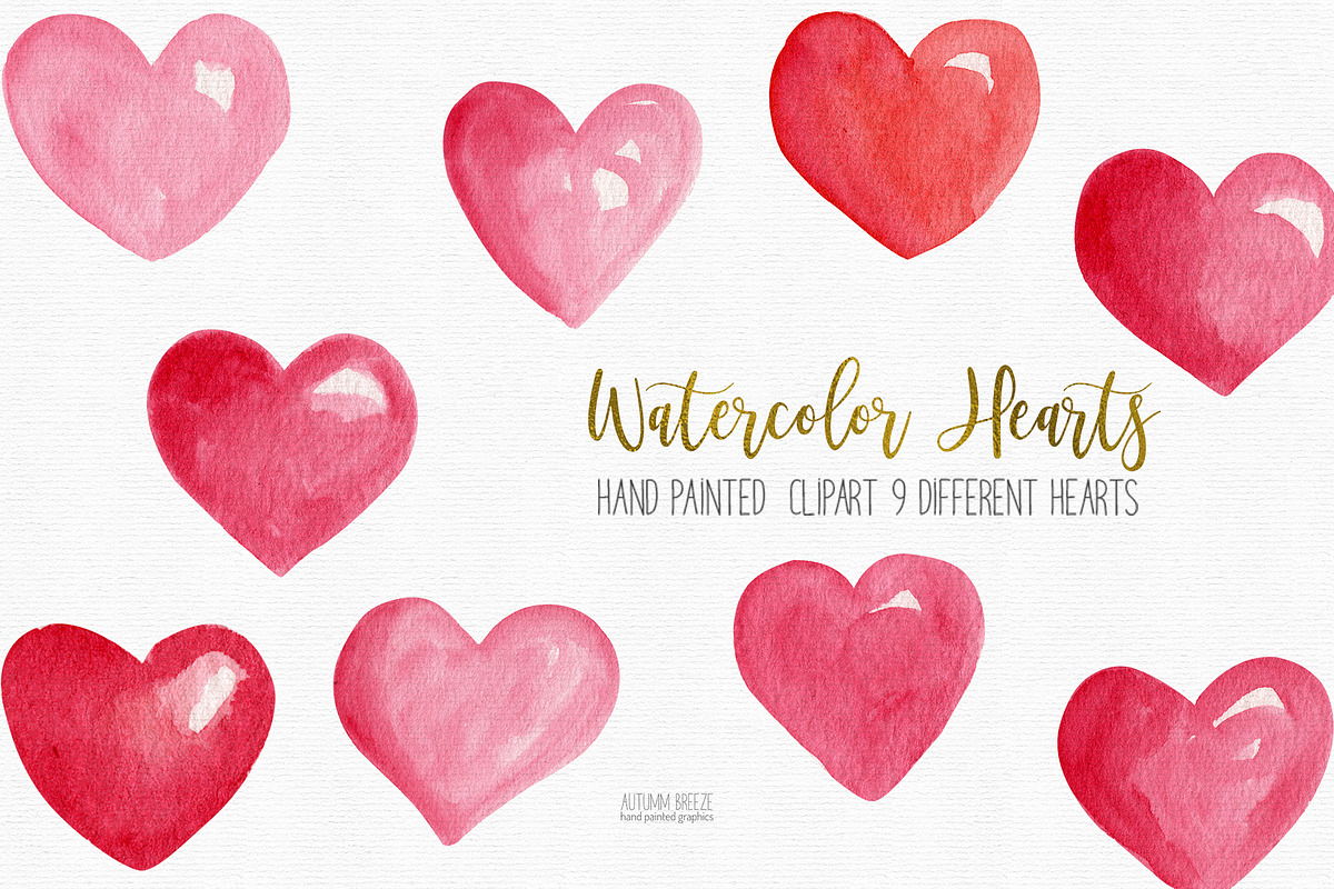 watercolor hearts clip, hand painted, a Seasonal Illustration by Autumn Breeze (Photo 3 of 3)