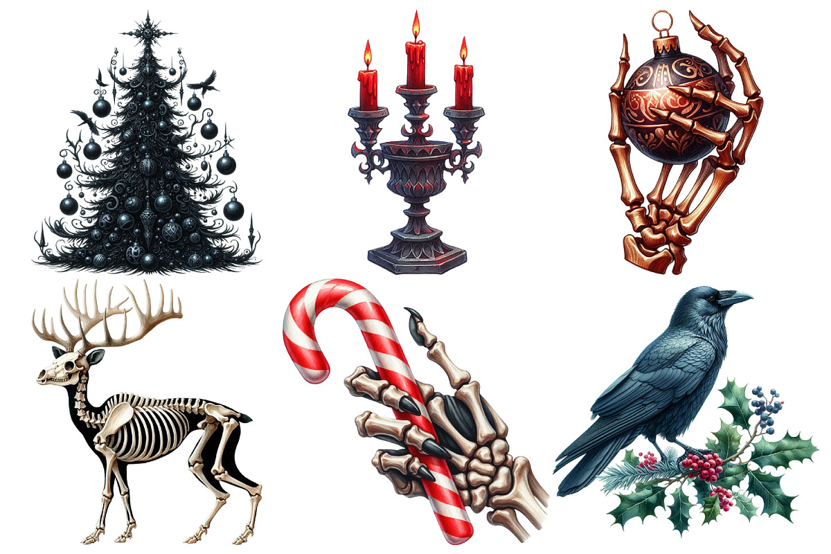 Goth Christmas Clipart, an Illustration by Pixels.Craft (Photo 3 of 7)