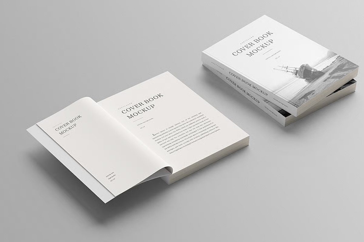 Book Mockup - Front & Open View, a Books & Magazine Mockup by graphicsauce