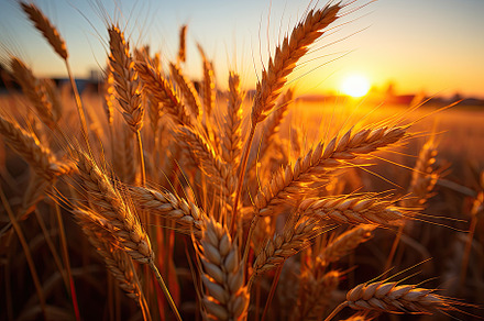 wheat fields in the warm glow of the, a Photo by SaroStock