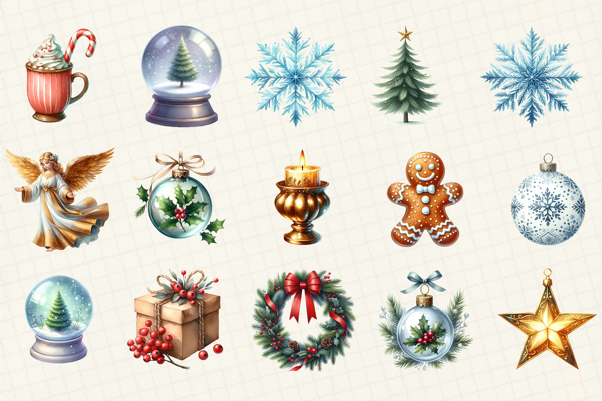 Watercolor  Christmas  Clipart, an Illustration by DreamCafeArt (Photo 3 of 8)