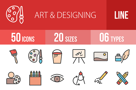 50 Art Designing Line Filled Icons